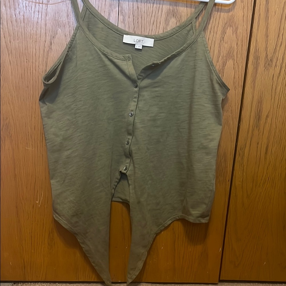 LOFT Khaki Green Button-Down Bodysuit